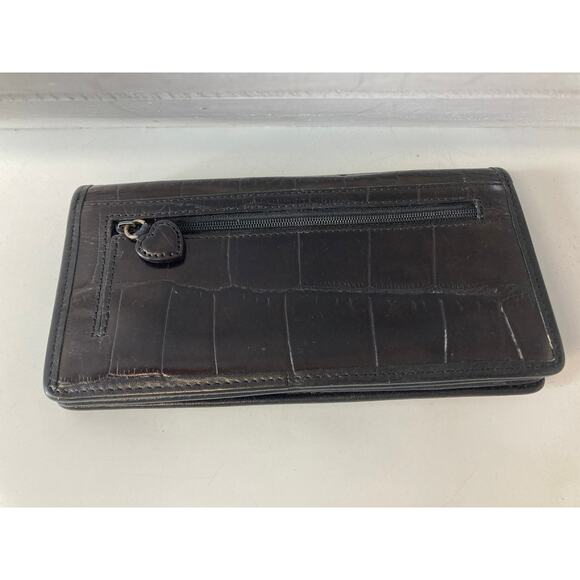 BRIGHTON LARGE BROWN EMBOSSED ANIMAL PRINT LEATHER WALLET - Picture 2 of 8